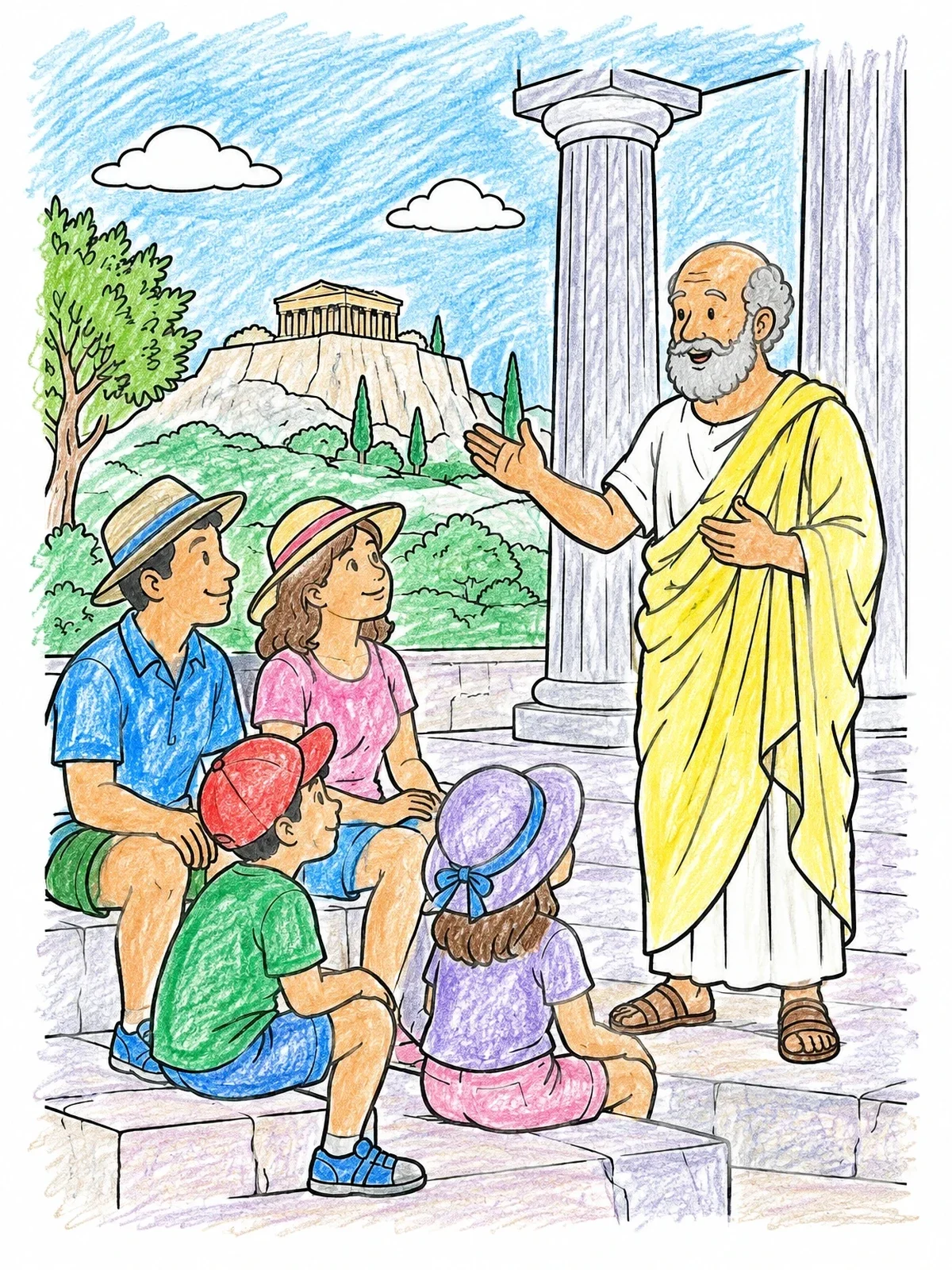 Colored example of the Greek Philosopher Speaking To Visitors coloring page