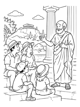 Free printable Greek Philosopher Speaking To Visitors coloring page