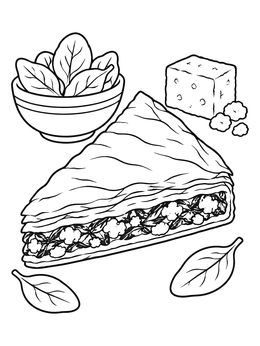 Free printable Greek Spanakopita Slice With Ingredients coloring page