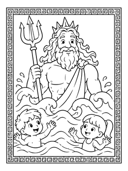 Free printable Poseidon And Swimming Children coloring page