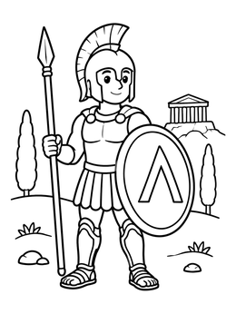 Free printable Spartan Warrior With Spear And Shield coloring page