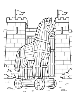 Free printable Trojan Horse At City Gates coloring page