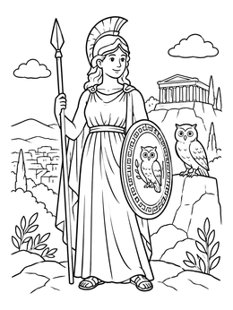 Free printable Athena With Spear And Shield coloring page