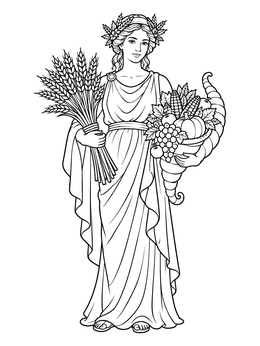 Free printable Greek Goddess Demeter With Harvest Cornucopia coloring page