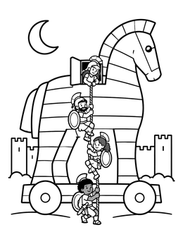 Free printable Greek Soldiers Leaving The Trojan Horse coloring page