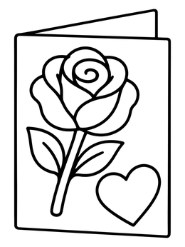 Free printable Greeting Card With Rose And Heart coloring page