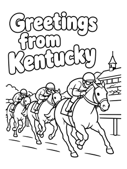 Free printable Greetings From Kentucky Horse Race coloring page