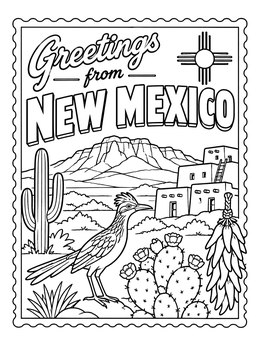 Free printable Greetings From New Mexico Postcard coloring page