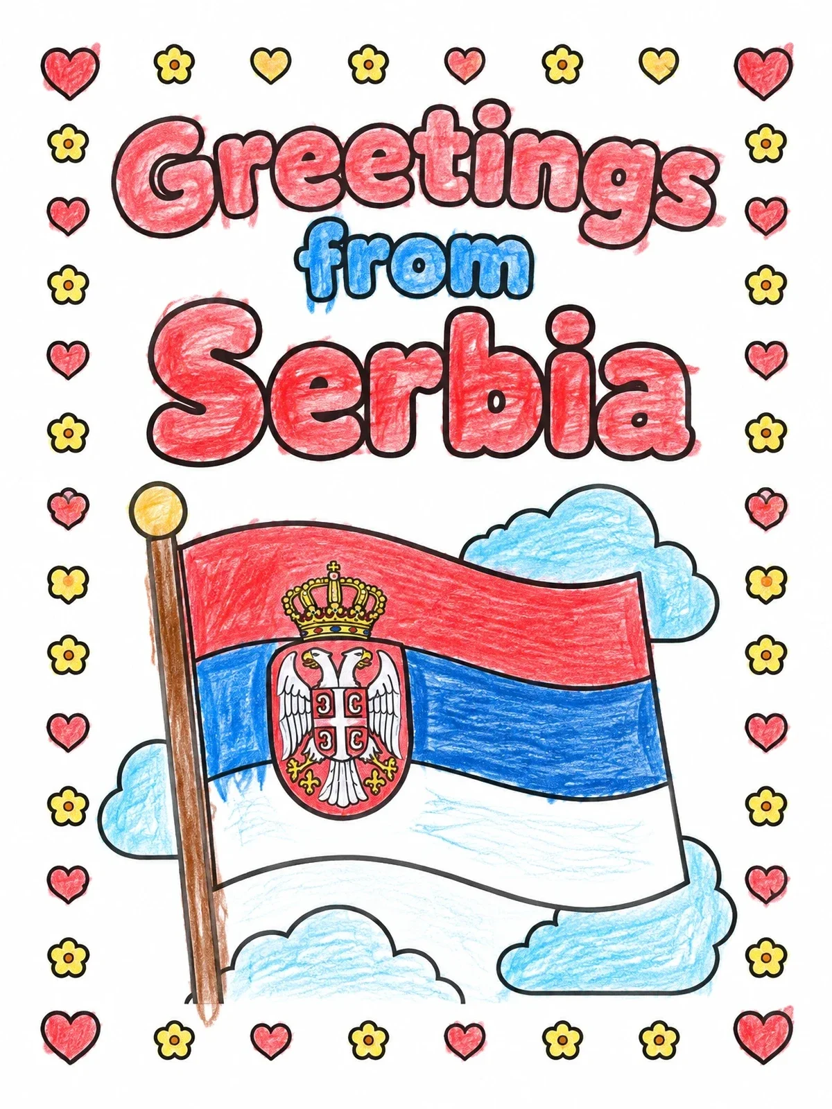 Colored example of the Greetings From Serbia Flag coloring page