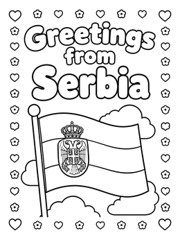 Free printable Greetings From Serbia Flag coloring page