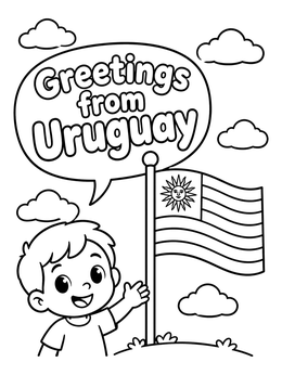 Free printable Greetings From Uruguay With Flag coloring page
