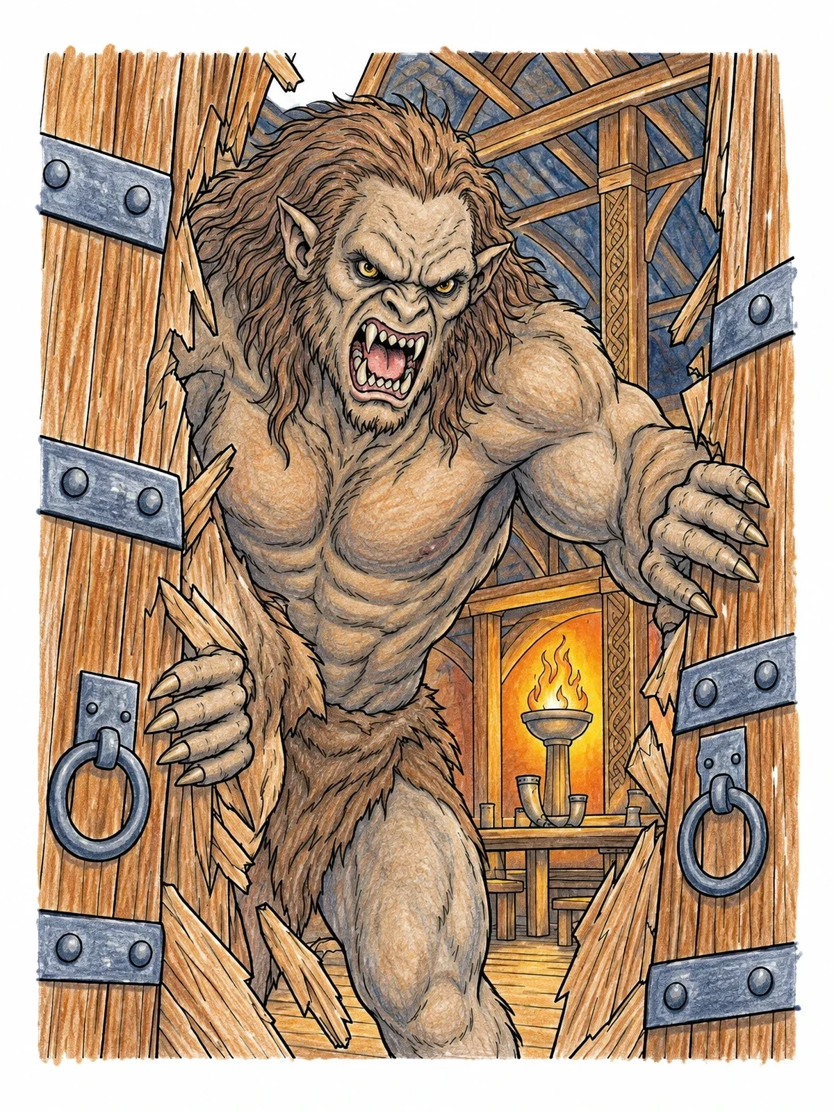 Colored example of the Grendel Invading The Mead Hall coloring page
