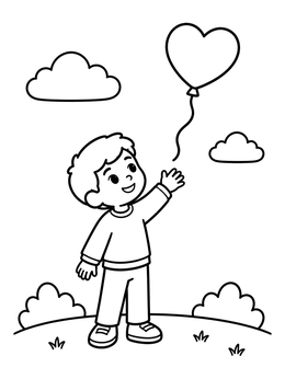 Free printable Child Releasing A Heart Balloon coloring page