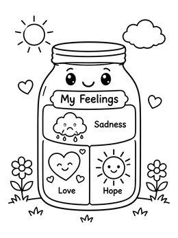 Free printable Cute Feelings Jar For Healing coloring page