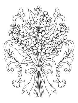 Free printable Forget Me Not Ribbon Bouquet coloring page