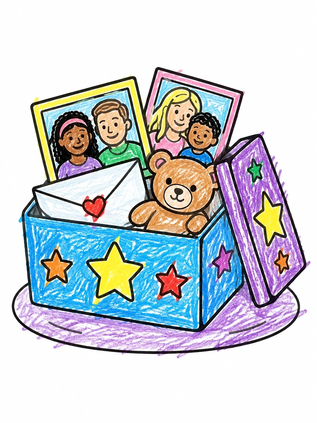Colored example of the Keepsake Memory Box With Photos coloring page