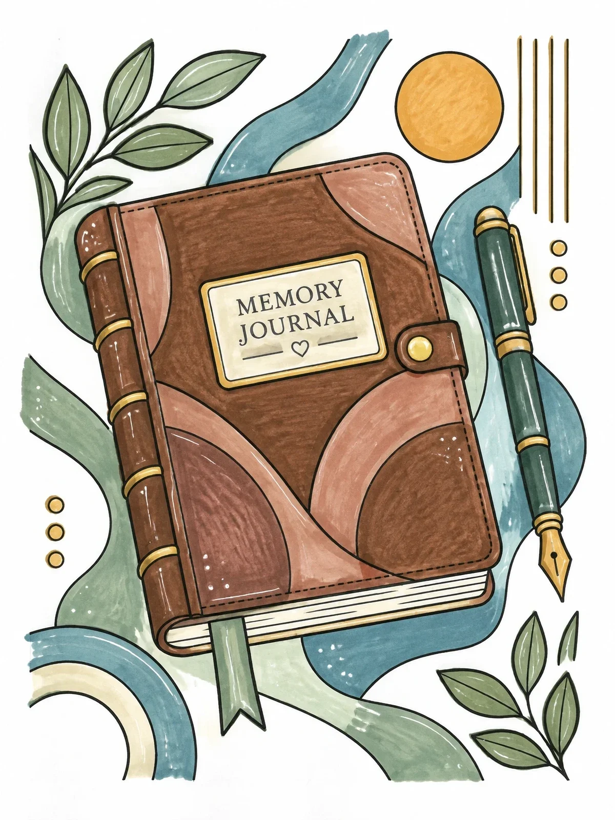 Colored example of the Memory Journal And Fountain Pen coloring page