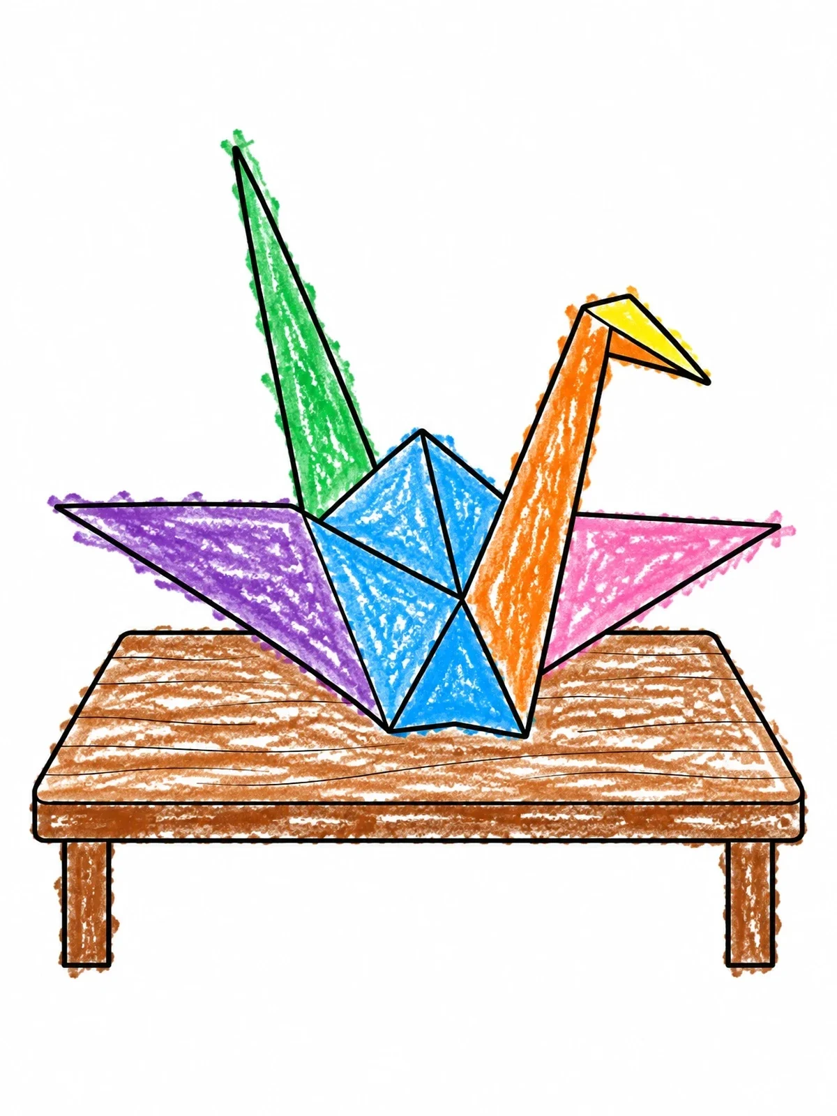 Colored example of the Origami Paper Crane On Table coloring page