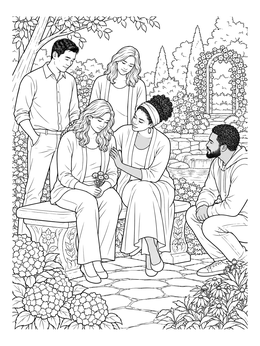 Free printable Supportive Friends In Memorial Garden coloring page