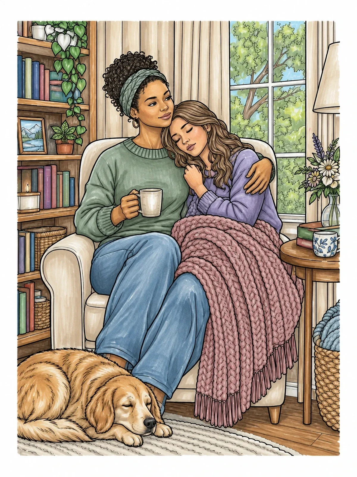 Colored example of the Comfort In The Armchair coloring page