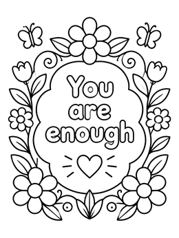 Free printable You Are Enough Floral Border coloring page