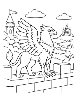 Free printable Griffin Guarding The Castle Wall coloring page