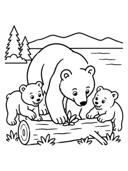 Free printable Grizzly Bear Family By The Lake coloring page
