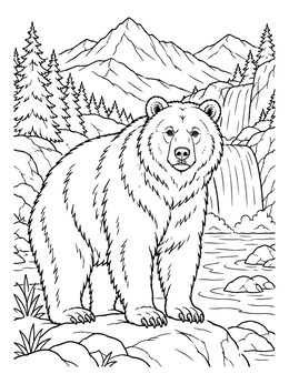 Free printable Grizzly Bear By Yellowstone Waterfall coloring page