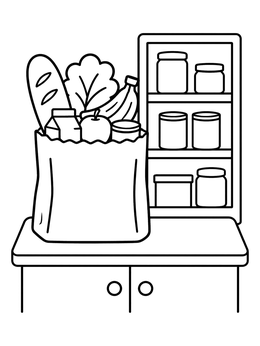 Free printable Grocery Bag On The Kitchen Counter coloring page