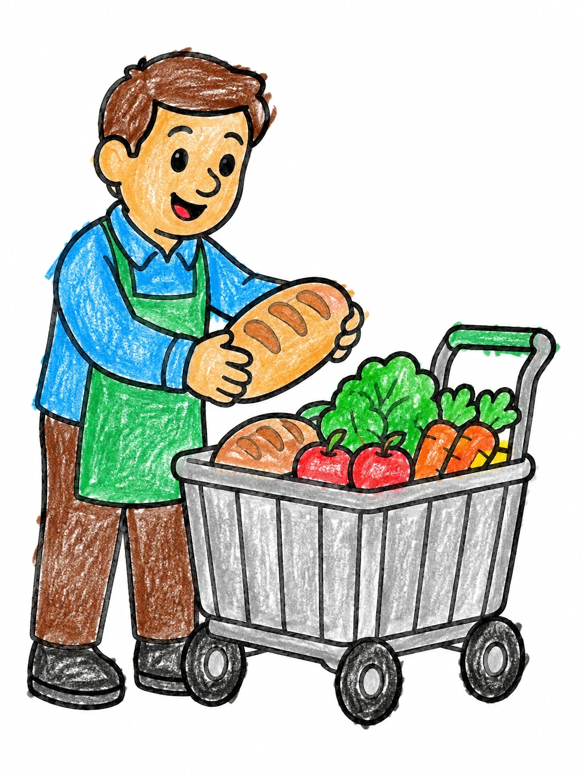 Colored example of the Man Loading Cart With Groceries coloring page