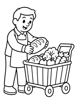 Free printable Man Loading Cart With Groceries coloring page