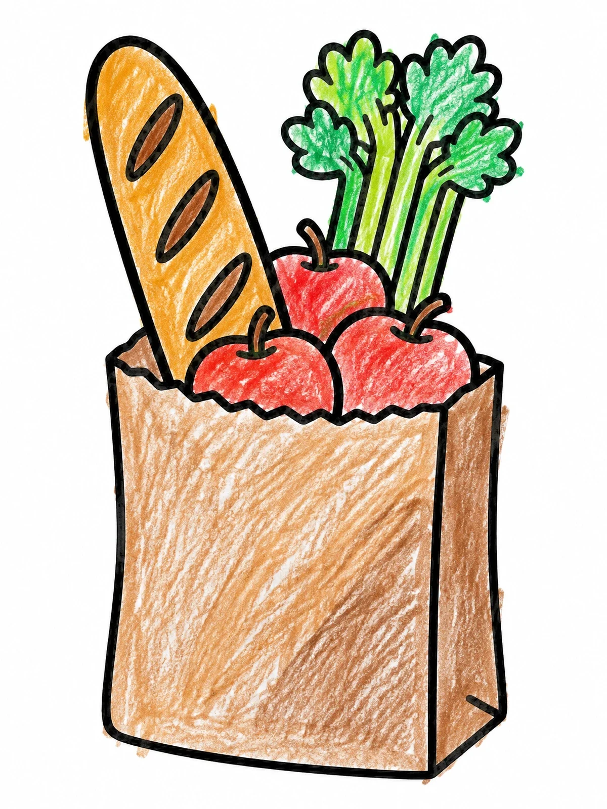Colored example of the Paper Bag Filled With Groceries coloring page