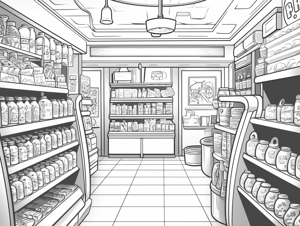 Grocery Shopping Coloring Adventure - Coloring Page