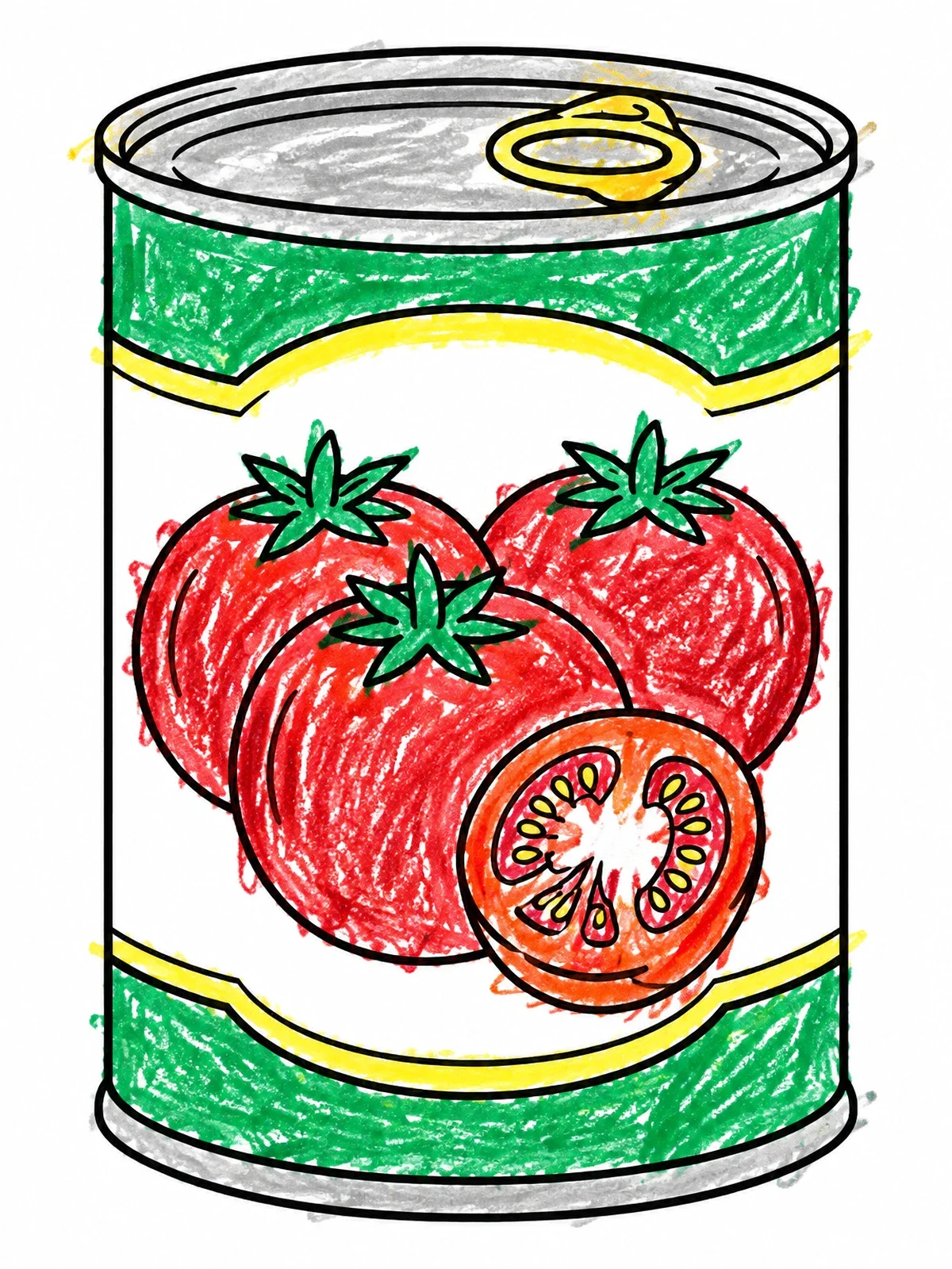Colored example of the Tin Can With Juicy Tomatoes coloring page