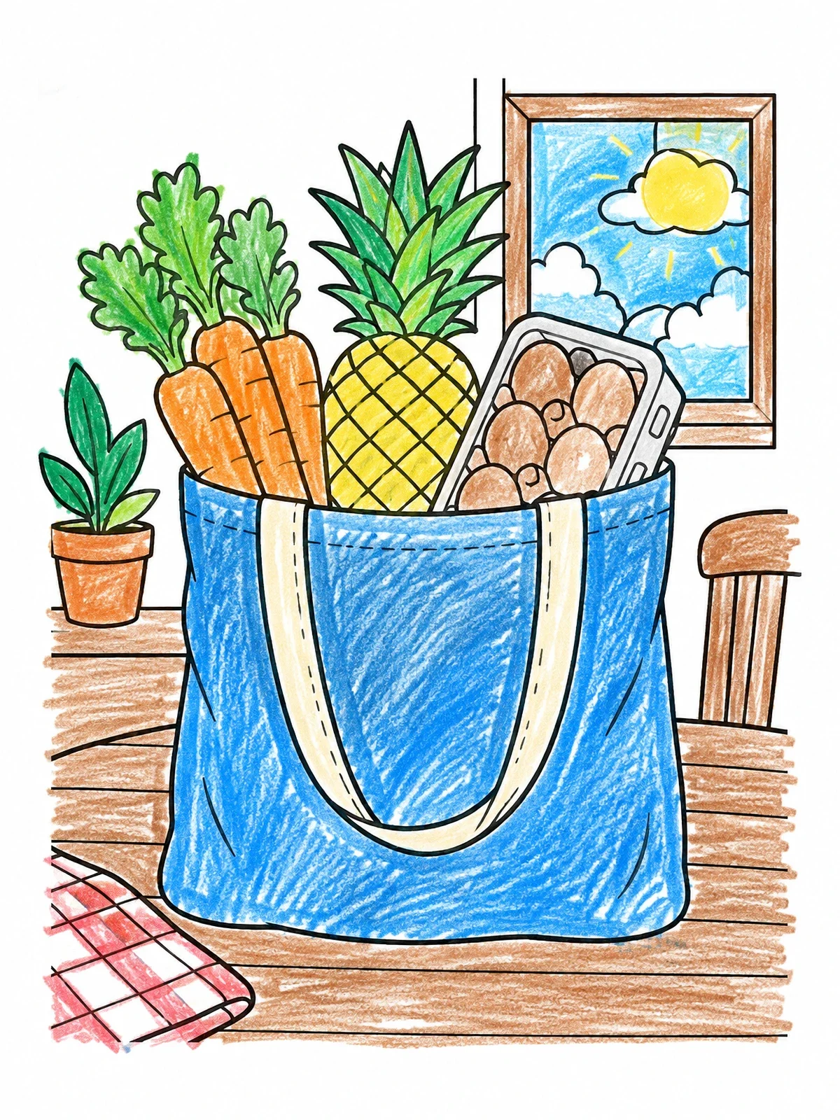 Colored example of the Reusable Grocery Bag With Fresh Food coloring page