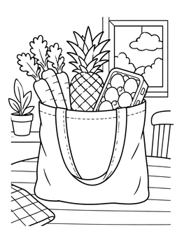 Free printable Reusable Grocery Bag With Fresh Food coloring page