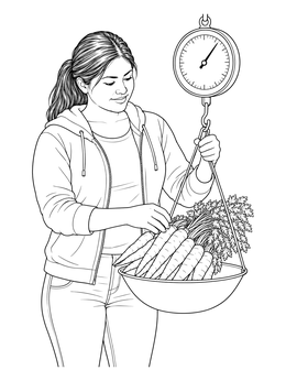 Free printable Weighing Fresh Carrots On Produce Scale coloring page