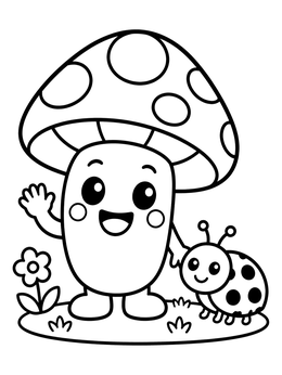 Free printable Happy Mushroom And Little Ladybug coloring page