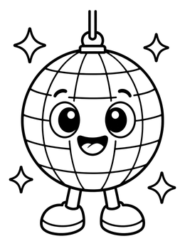 Free printable Happy Retro Disco Ball Character coloring page