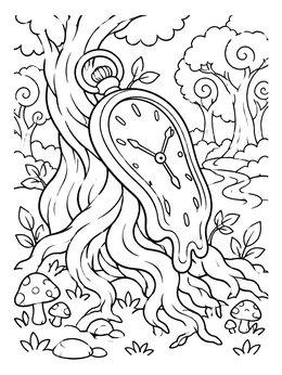 Free printable Melting Clock In Whimsical Forest coloring page
