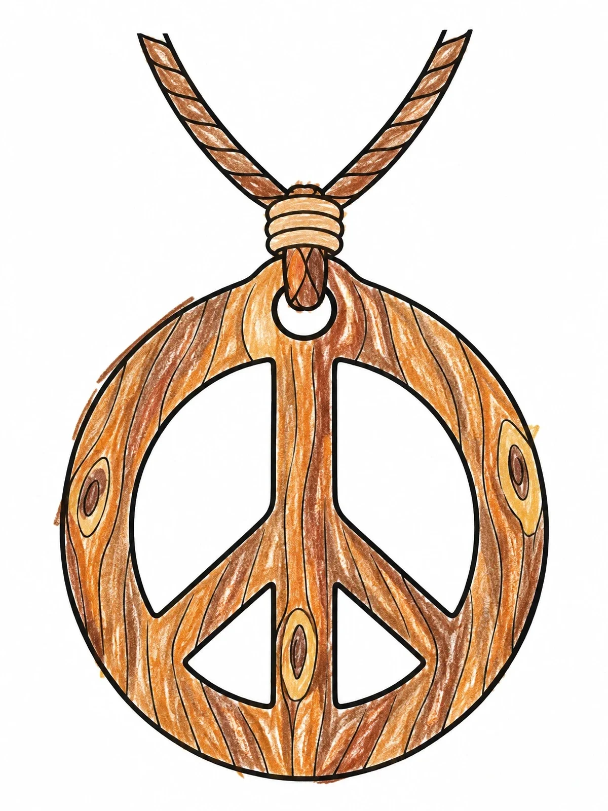 Colored example of the Carved Wooden Peace Sign Pendant coloring page