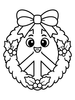 Free printable Cute Holiday Wreath Peace Sign coloring page