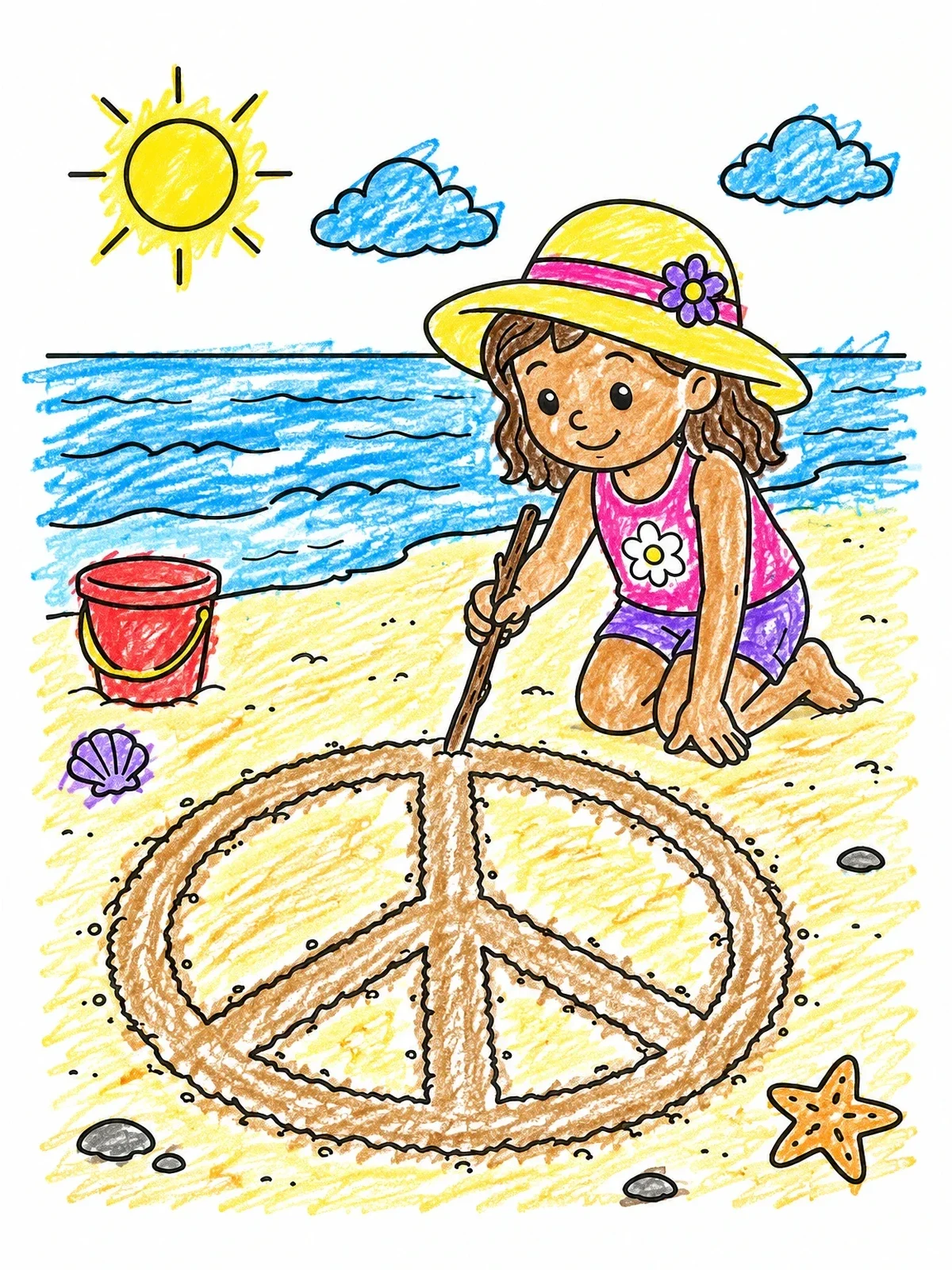 Colored example of the Drawing A Peace Sign In Sand coloring page