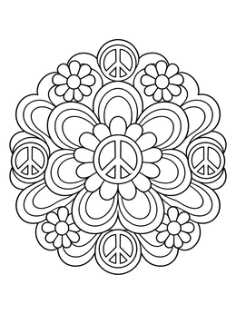Free printable Groovy Peace Sign Flower Mandala coloring page