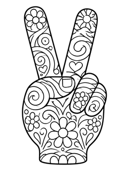 Free printable Patterned Peace Sign Hand Gesture coloring page