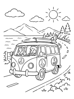 Free printable Retro Camper Van Road Trip coloring page