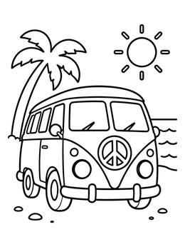 Free printable Vintage Camper Van At The Beach coloring page