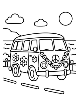 Free printable Retro Camper Van By The Sea coloring page