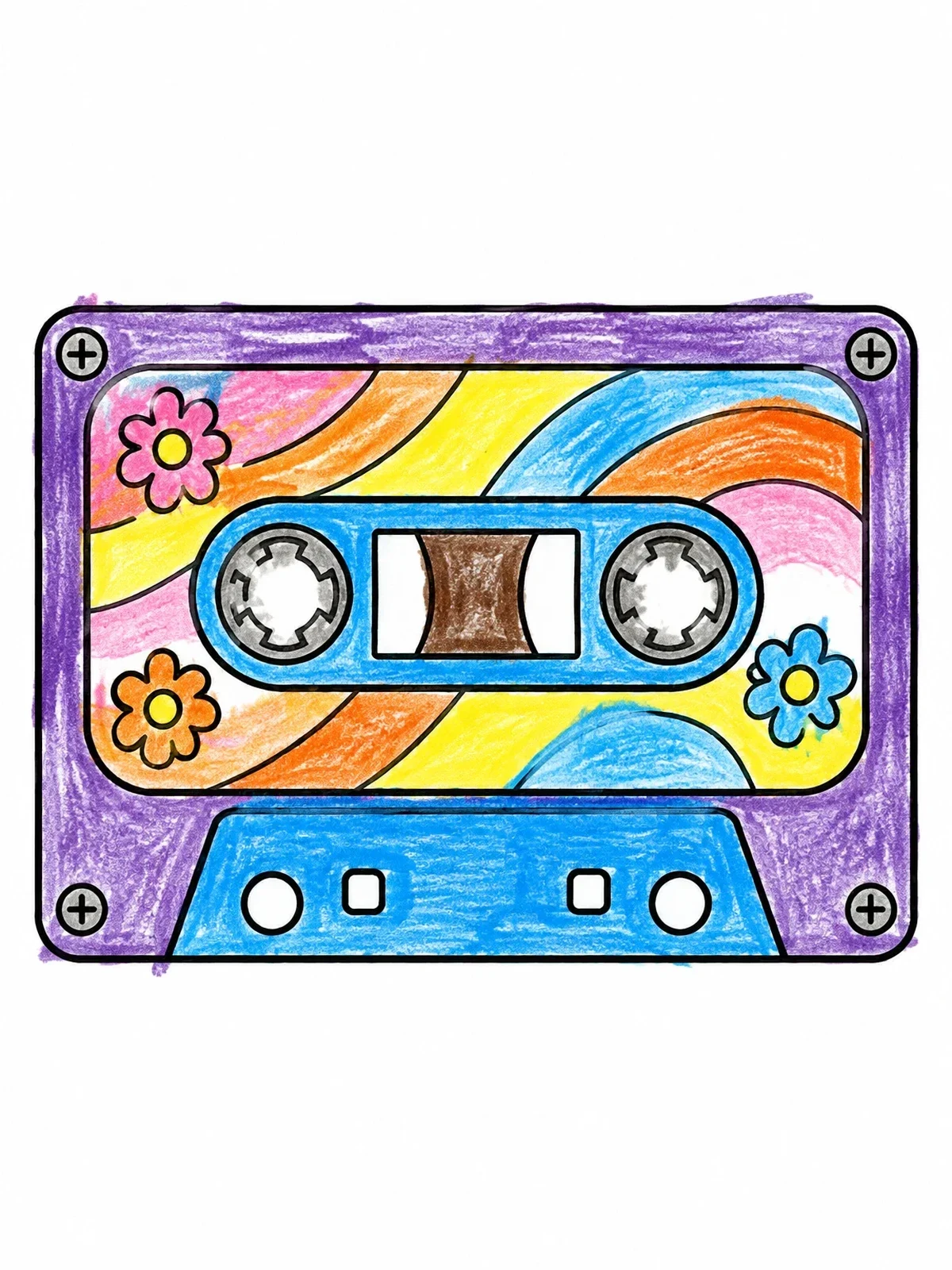 Colored example of the Retro Cassette Tape With Flowers coloring page