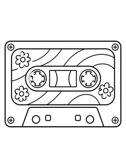 Free printable Retro Cassette Tape With Flowers coloring page